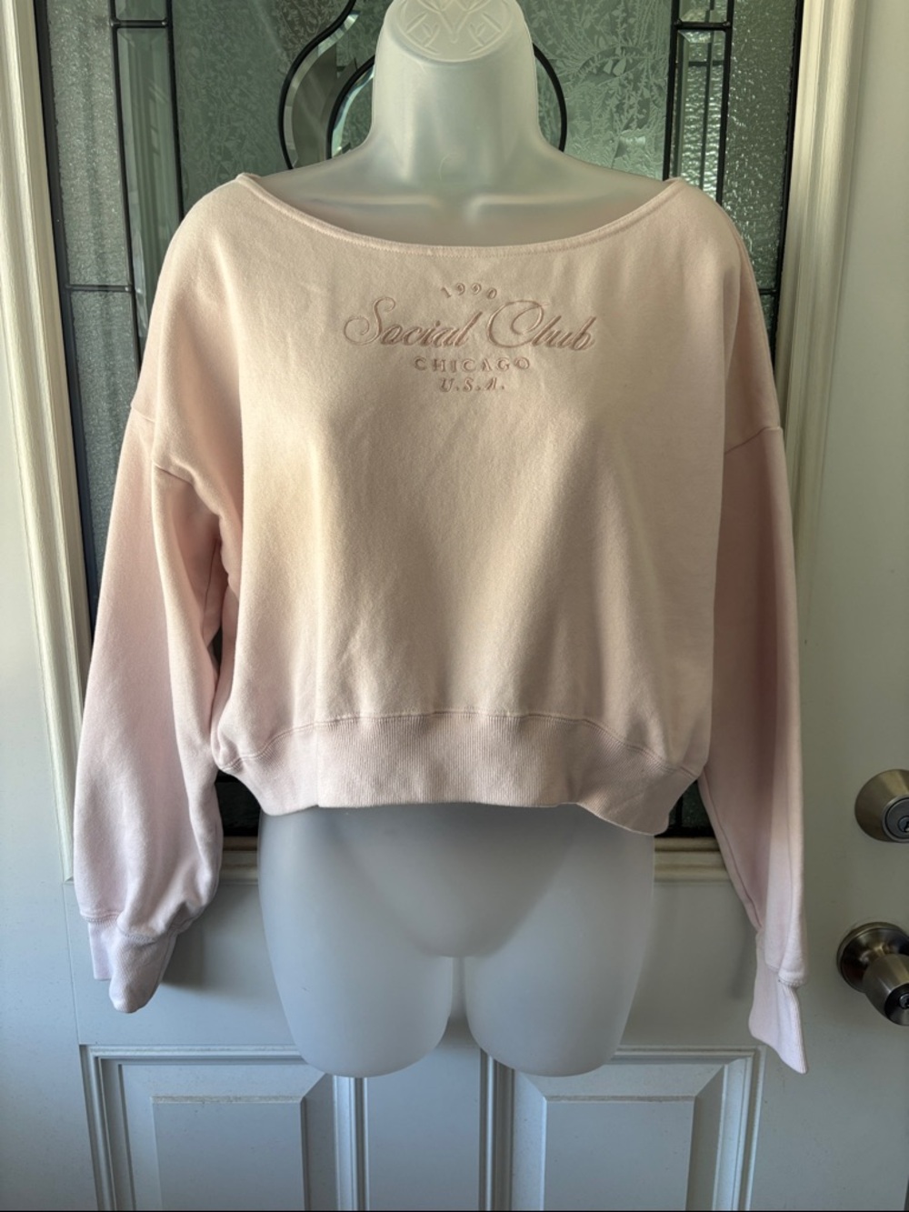 Hollister Pale Pink Off-the-Shoulder Cropped Sweatshirt